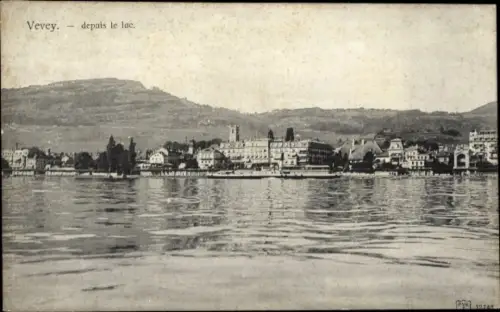 Ak Vevey Kanton Waadt, depuis le lac, Ort vom See aus gesehen