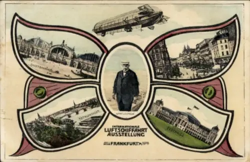 Schmetterling Ak Frankfurt am Main, Internat. Luftschifffahrt Ausstellung, Zeppelin, Bahnhof