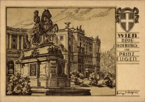 Wappen Künstler Ak Wien 1 Innere Stadt, Hofburg, Prinz Eugen Denkmal