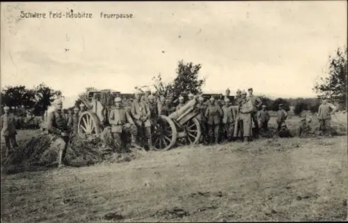Ak Schwere Feld-Haubitze, Feuerpause, I. WK