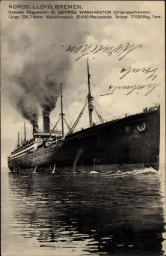 Ak Dampfer George Washington, Norddeutscher Lloyd Bremen NDL