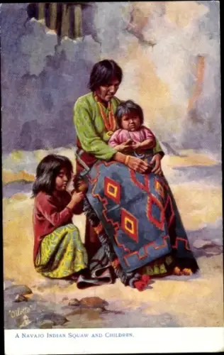 Künstler Ak A Navajo Indian Sqaw and Children
