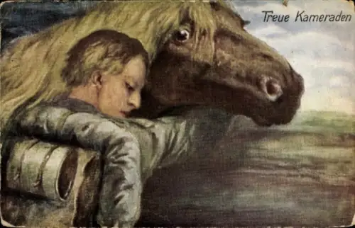 Künstler Ak Treue Kameraden, Soldat mit Pferd