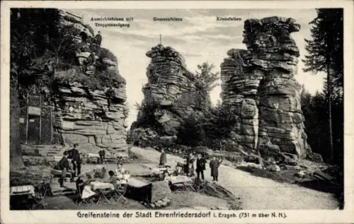Ak Ehrenfriedersdorf im Erzgebirge, Greifensteine, Aussichtafelsen, Gemsenfelsen, Kreuzfelsen, Gr