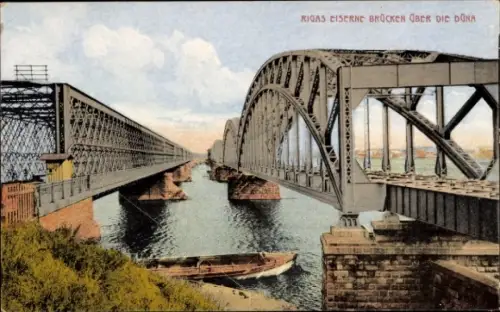 Ak Riga Lettland, Rigas eiserne Brücken über die Düna,  Bildnr. 042404