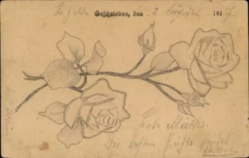 Handgemalt Ak Rosen, Knospen