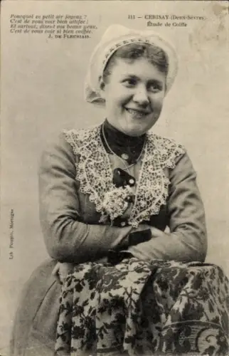 Ak Cerisay Deux Sevres, Junge Frau in traditioneller Tracht