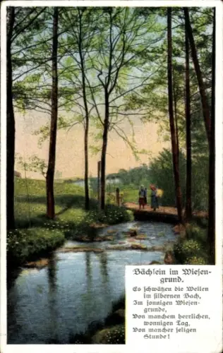 Ak Gedicht Bächlein im Wiesengrund, Es schwätzen die Wellen im silbernen Bach...