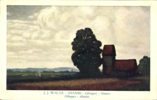Künstler Ak Hansi, Jean Jacques Waltz, Oltingen, Alsace, Kirche