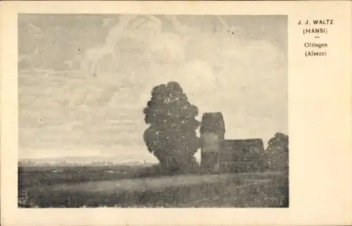 Künstler Ak Hansi, Jean Jacques Waltz, Oltingue Oltingen Elsass Haut Rhin, Kirche