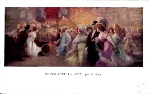 Künstler Ak Paris XVIII. Montmartre, Moulin Rouge bei Nacht, von Gallelli