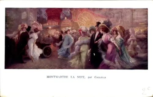 Künstler Ak Paris XVIII. Montmartre, Moulin Rouge bei Nacht, von Gallelli