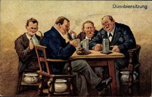 Künstler Ak Dünnbiersitzung, rauchende und trinkende Männer