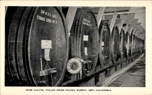 Ak Asti California, Wine Vaults, Italian Swiss Colony Winery, Fässer mit Wein