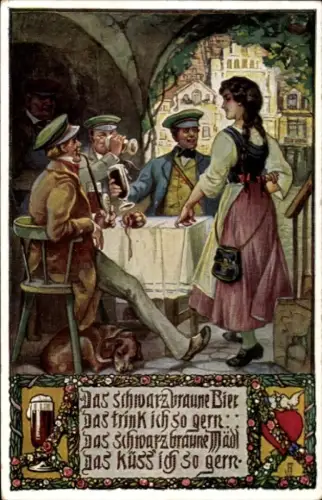 Studentika Ak Schwarzbraunes Bier das trink ich so gerne, Wirtshausszene