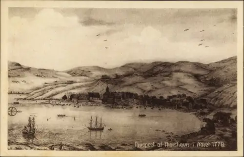 Künstler Ak Thorshavn Tórshavn Färöer Dänemark, Panorama 1778