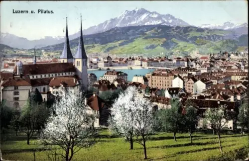Ak Luzern Stadt Schweiz, Panorama mit Pilatus