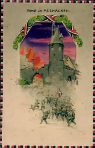 Halt gegen das Licht Litho Mulhouse Mülhausen Elsass Haut Rhin, Kampf, Soldaten, Burg