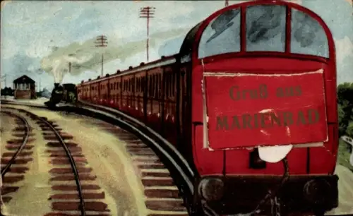Leporello Ak Mariánské Lázně Marienbad Region Karlsbad, Eisenbahn