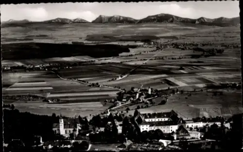 Ak Leutkirch im Allgäu Württemberg, Schloss Zeil, Weite Felder, Dorf mit Schlossanlage und Kircht