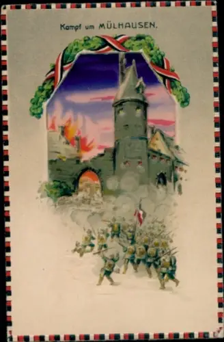 Halt gegen das Licht Litho Mulhouse Mülhausen Elsass Haut Rhin, Schlachtszene, I. WK