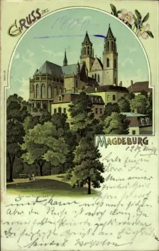 Litho Magdeburg an der Elbe, Dom, Blick vom Fürstenwall