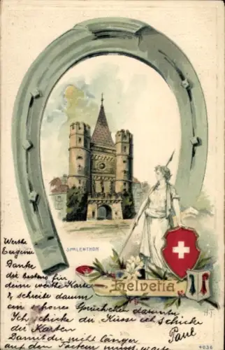 Präge Passepartout Ak Basel Stadt Schweiz, Spalentor, Helvetia