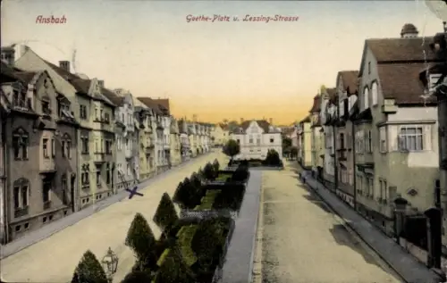 Ak Ansbach in Mittelfranken Bayern, Goethe-Platz, Lessing-Straße