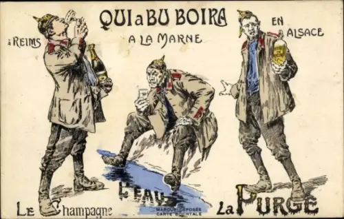 Ak Reims Marne, Drei Soldaten trinken Champagner