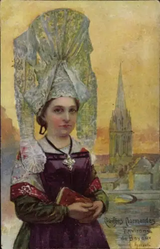 Ak Bayeux Calvados, Frau in Volkstracht