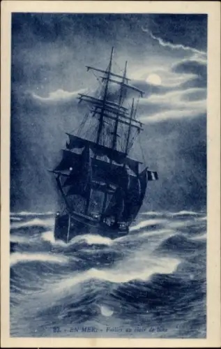 Mondschein Ak Segelschiff, Meer, Nacht