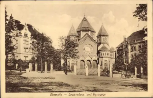 Ak Chemnitz in Sachsen, Loutsenhaus, Synagoge, historische Gebäude, Park