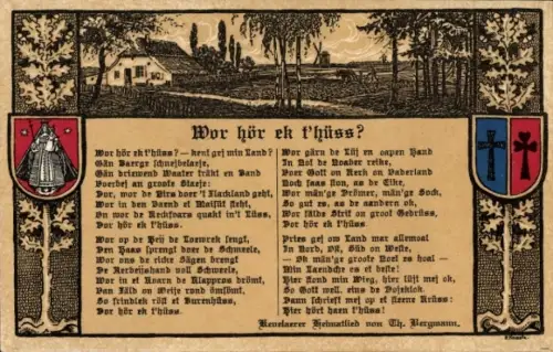 Künstler Wappen Ak Knautz, P., Kevelaerer Heimatlied, Th. Bergmann, Wor hör ek t´hüss?