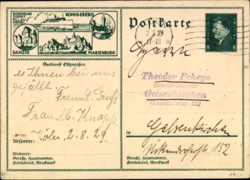 Ganzsachen Ak Gdańsk Danzig, Königsberg, Marienburg, Zoppot