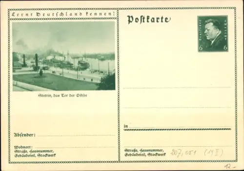 Ganzsachen Ak Szczecin Stettin Pommern, Gesamtansicht, Lernt Deutschland kennen