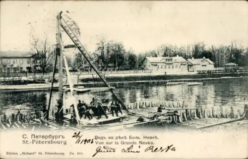 Ak Sankt Petersburg Russland, Ansicht auf den Fluss Große Newka, Gebäude im Hintergrund, Postk...