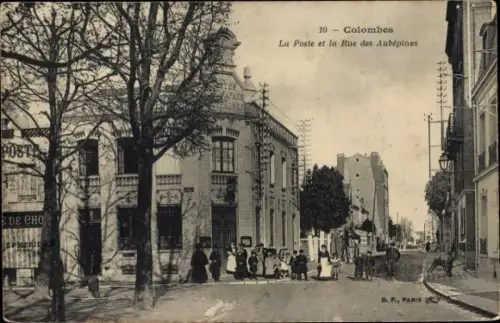 Ak Colombes Hauts de Seine, La Poste et la Rue des Aubepines