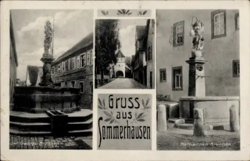 Ak Sommerhausen am Main Unterfranken, Georg-Brunnen, Katharinen-Brunnen