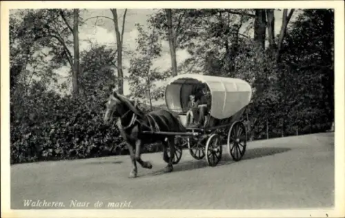 Ak Walcheren Zeeland, Fuhrwerk, Pferd