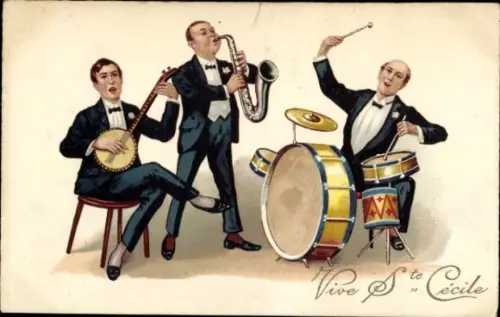 Ak Glückwunsch St. Cecile, Musizierende Männer, Schlagzeug