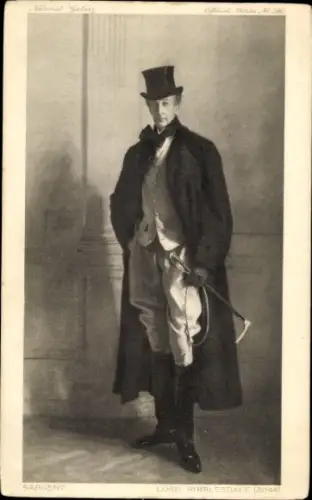 Ak London City England, Männliche Person in schwarzem Gehrock, Zylinder und Gerte in der Hand