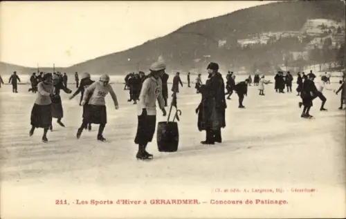 Ak Gérardmer Lothringen Vosges, Menschen beim Eislaufen