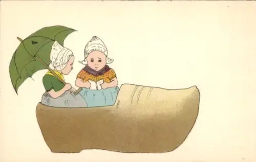 Ak Mädchen in niederländischer Tracht im Holzschuh