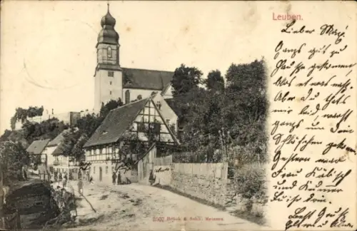Ak Leuben Nossen in Sachsen, Straßenansicht, Kirche