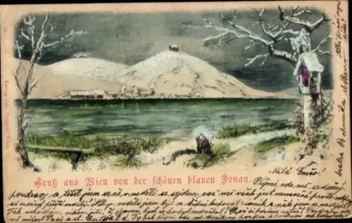 Ak Wien, Winteransicht, Blick von der blauen Donau