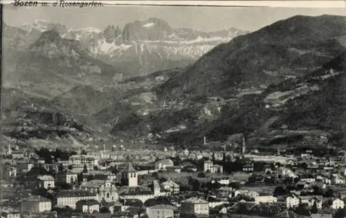 Ak Bozen Bolzano Südtirol, Panorama mit dem Rosengarten