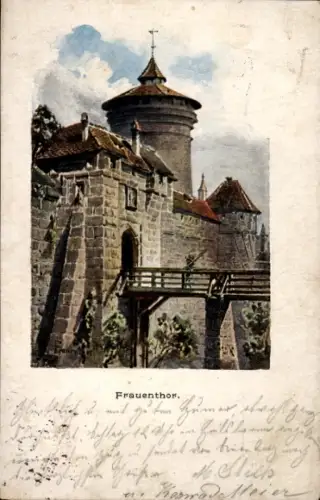 Ak Nürnberg, Frauenthor in   Stadtmauer, Brücke, Türme