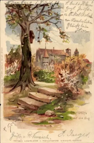 Künstler Litho Schmohl, P., Nürnberg in Mittelfranken Bayern, Blick auf die Burg