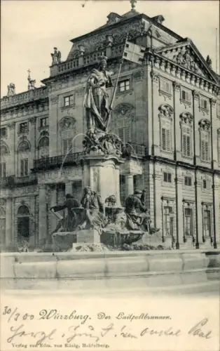 Ak Würzburg am Main Unterfranken,  Luitpoldbrunnen, Würzburger Residenz