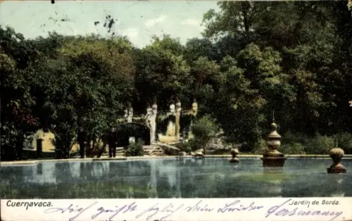Ak Cuernavaca Mexiko,  Jardín de Borda, Wasserbecken, Brunnen